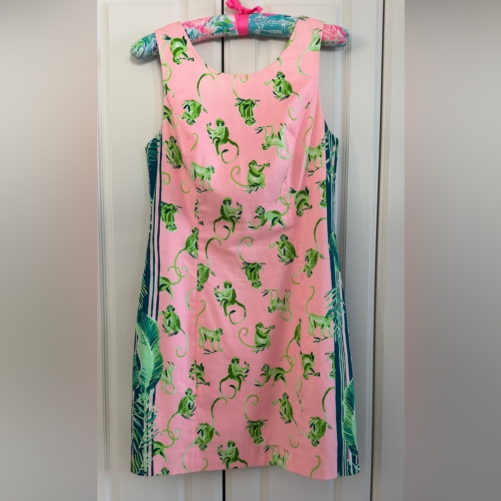 🐒🌴Lilly Pulitzer Mila Shift~Monkey Business Pink and Green Monkey Print Dress🌴🐒